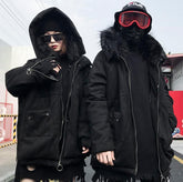 Chaqueta unisex con capucha de piel de invierno negra